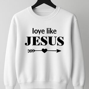Gildan White Crewneck Sweatshirt with Black Graphic on front and left sleeve